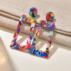 𝅺Rainbow Acrylic Trapezoidal Dangle Statement Earrings Colorful Lightweight